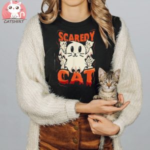 Scaredy Cat Spooky Ghost Halloween Cat Lover Gift Shirt