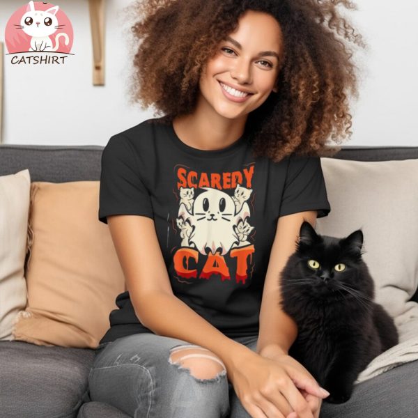 Scaredy Cat Spooky Ghost Halloween Cat Lover Gift Shirt