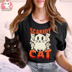 Scaredy Cat Spooky Ghost Halloween Costume Cat Lover Gift T shirt