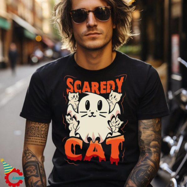 Scaredy Cat Spooky Ghost Halloween Costume Cat Lover Gift T shirt