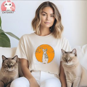 Scary Halloween Black Cat Costume Retro Moon Cat Halloween T Shirt