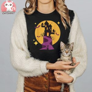 Spooky Haunted House Mid Century Modern Cats For Halloween Shirt