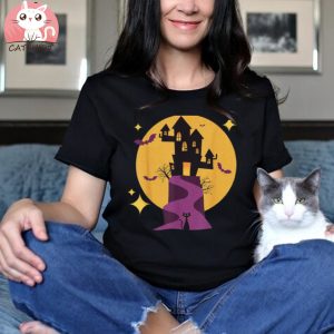 Spooky Haunted House Mid Century Modern Cats For Halloween Shirt