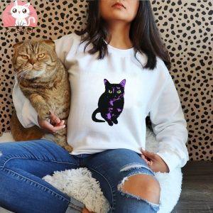 Spooky Purple and Green Halloween Cat T Shirt