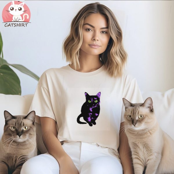 Spooky Purple and Green Halloween Cat T Shirt