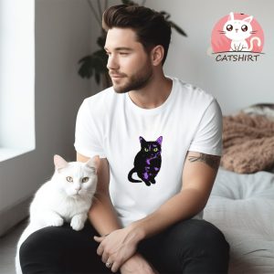 Spooky Purple and Green Halloween Cat T Shirt