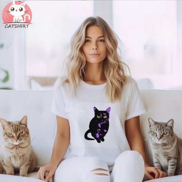 Spooky Purple and Green Halloween Cat T Shirt