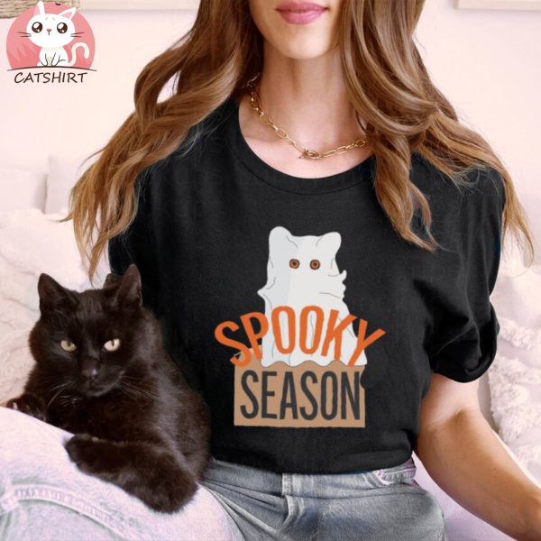 Spooky Season Cute cat as ghost T shirt