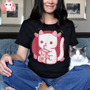 Strawberry Milk Cat Cute Kawaii Neko Kitten Anime Girls Shirt