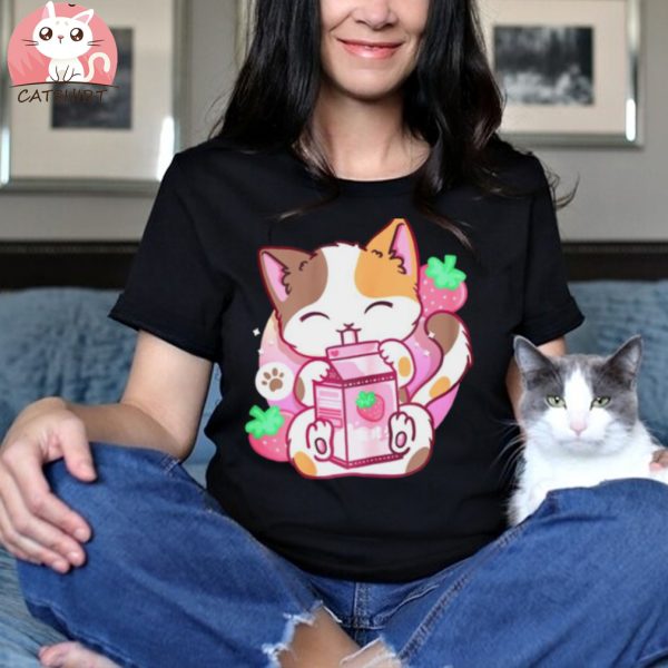 Strawberry Shake Strawberry Milk Cat Kawaii Neko Anime Shirt