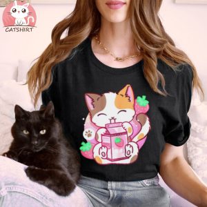 Strawberry Shake Strawberry Milk Cat Kawaii Neko Anime Shirt