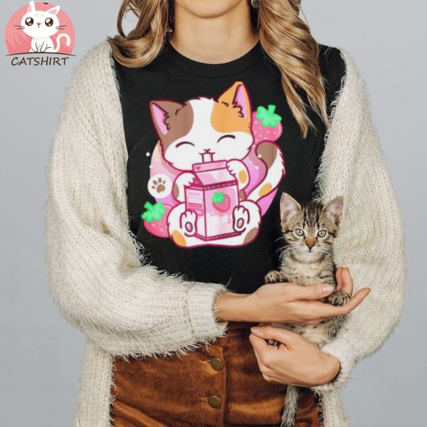 Strawberry Shake Strawberry Milk Cat Kawaii Neko Anime Shirt