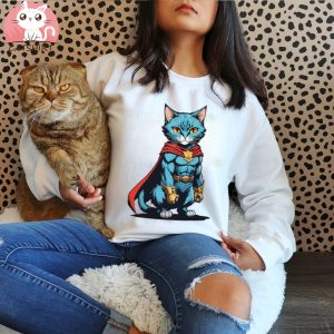 Superhero Cat Graphic Funny Cat Dad Cat Lover Superhero Meow T shirt