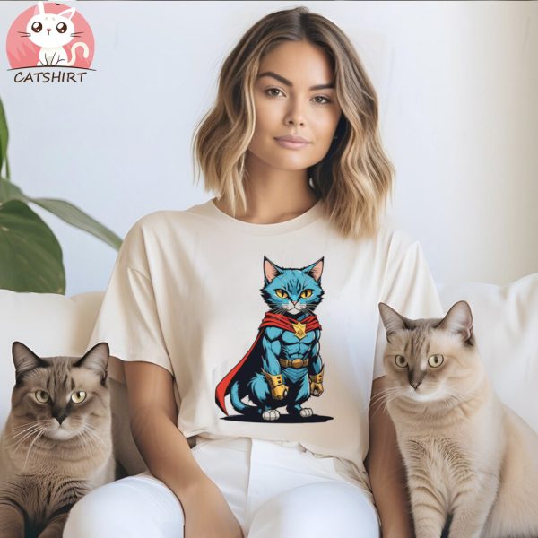 Superhero Cat Graphic Funny Cat Dad Cat Lover Superhero Meow T shirt