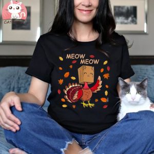 Thanksgiving Cat Fake Cat Meow Funny Thanksgiving Turkey Unisex Shirt