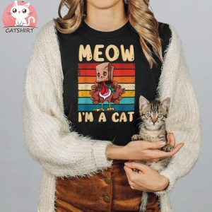 Thanksgiving Cat Funny Fake Cat Meow Thanksgiving Turkey Unisex Shirt