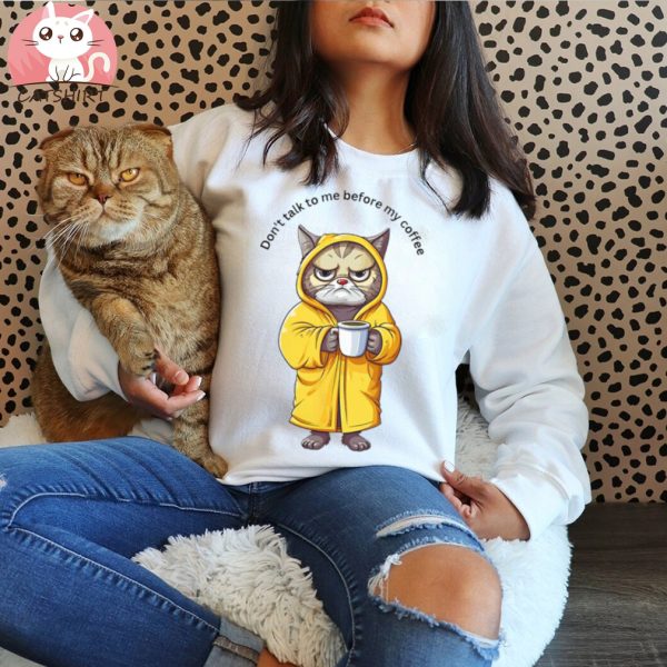 Top Funny Cat And Coffe Fashionable T shirt