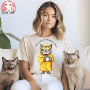 Top Funny Cat And Coffe Fashionable T shirt