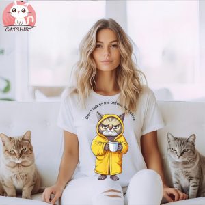 Top Funny Cat And Coffe Fashionable T shirt