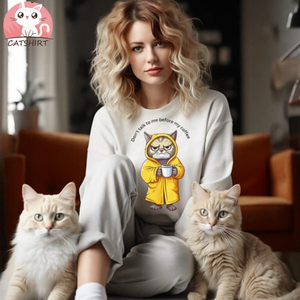 Top Funny Cat And Coffe Fashionable T shirt