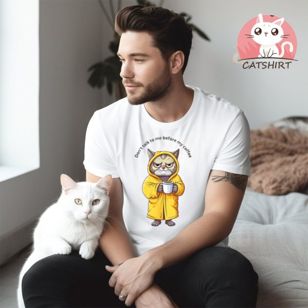 Top Funny Cat And Coffe Fashionable T shirt