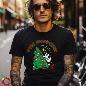 Tree Destroyer Holiday Funny Christmas Cat Shirt