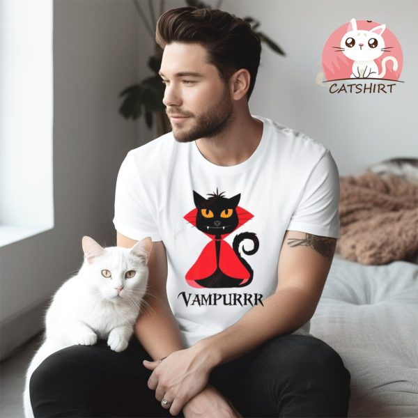 Vampurrr Shirt Halloween Vampire Black Cat Fangs Red Cape P1 Women’s T Shirts