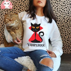 Vampurrr Shirt Halloween Vampire Black Cat Fangs Red Cape P1 Women’s T Shirts