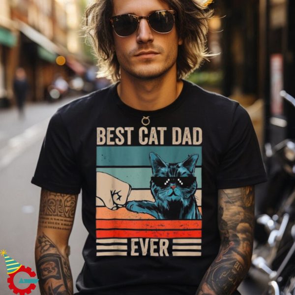 Vintage Best Cat Dad Ever American Flag Us Funny Fathers Day Shirt