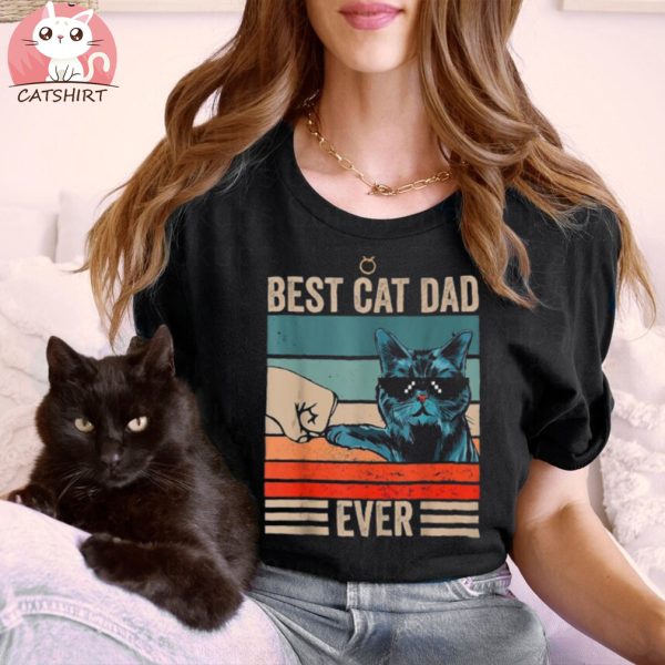 Vintage Best Cat Dad Ever American Flag Us Funny Fathers Day Shirt