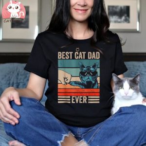 Vintage Best Cat Dad Ever American Flag Us Funny Fathers Day Shirt