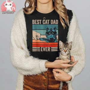 Vintage Best Cat Dad Ever American Flag Us Funny Fathers Day Shirt