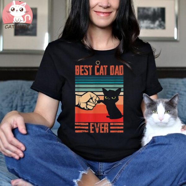 Vintage Best Cat Dad Ever Bump Fist Father’s Day Cat Daddy Shirt