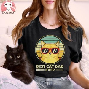 Vintage Best Cat Dad Ever Retro Father’s Day Men Distressed Shirt