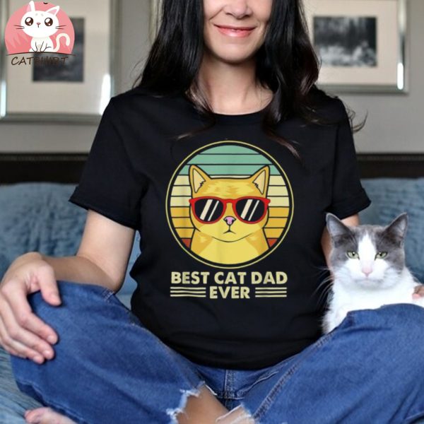 Vintage Best Cat Dad Ever Retro Father’s Day Men Distressed Shirt