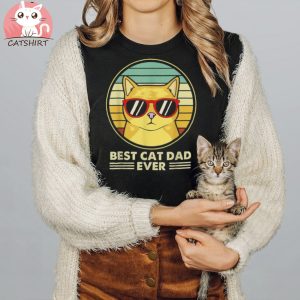 Vintage Best Cat Dad Ever Retro Father’s Day Men Distressed Shirt