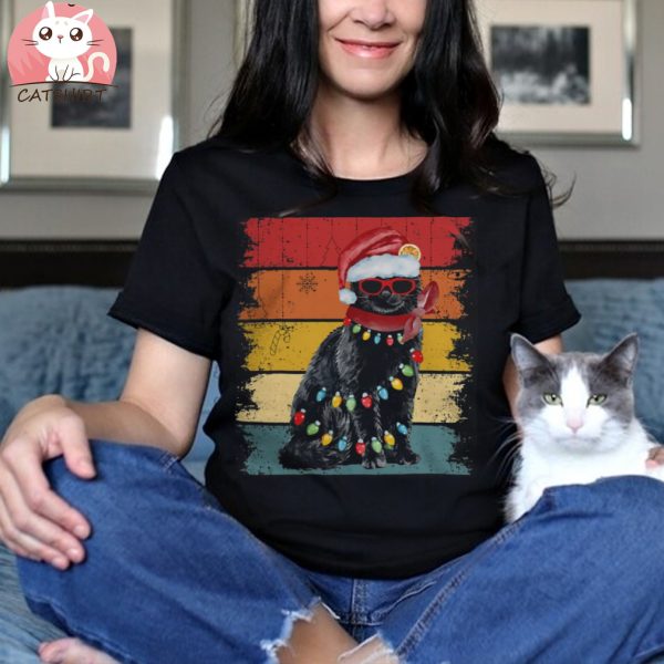 Vintage Black Cat Christmas Lights Shirt