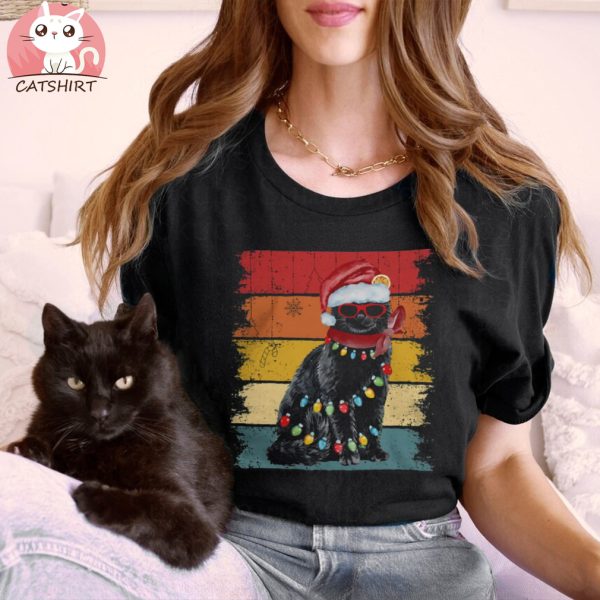 Vintage Black Cat Christmas Lights Shirt