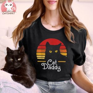 Vintage Cat Daddy Retro 70s 80s Black Cat Funny Cat Dad Men Shirt