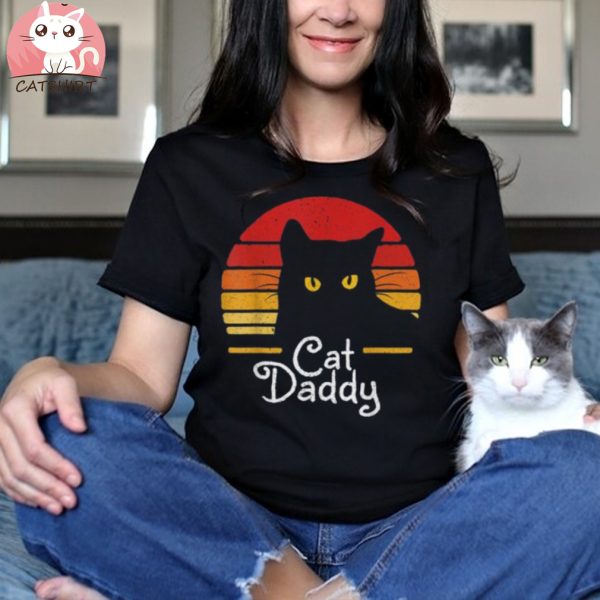 Vintage Cat Daddy Retro 70s 80s Black Cat Funny Cat Dad Men Shirt