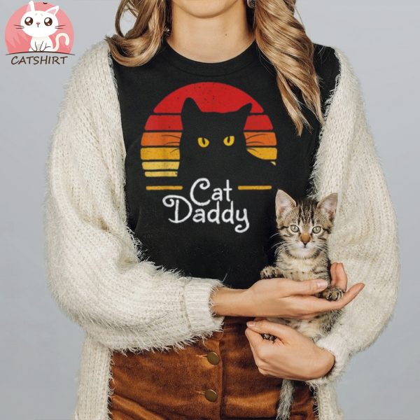 Vintage Cat Daddy Retro 70s 80s Black Cat Funny Cat Dad Men Shirt