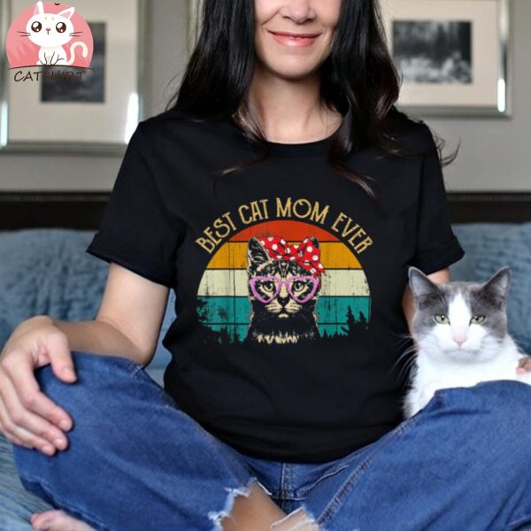 Vintage Retro Style Cat Gift Best Cat Mom Ever Shirt