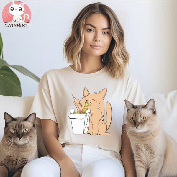 White Ramen Cat T Shirt