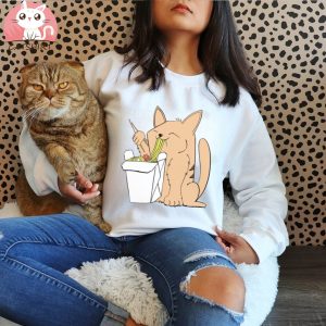 White Ramen Cat T Shirt