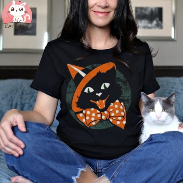 Vintage Halloween Spooky Black Cat T Shirt