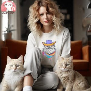 funny cowboy cat women shirt