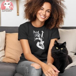 ock Cat Playing Guitar Funny Guitar Cat T Shirt