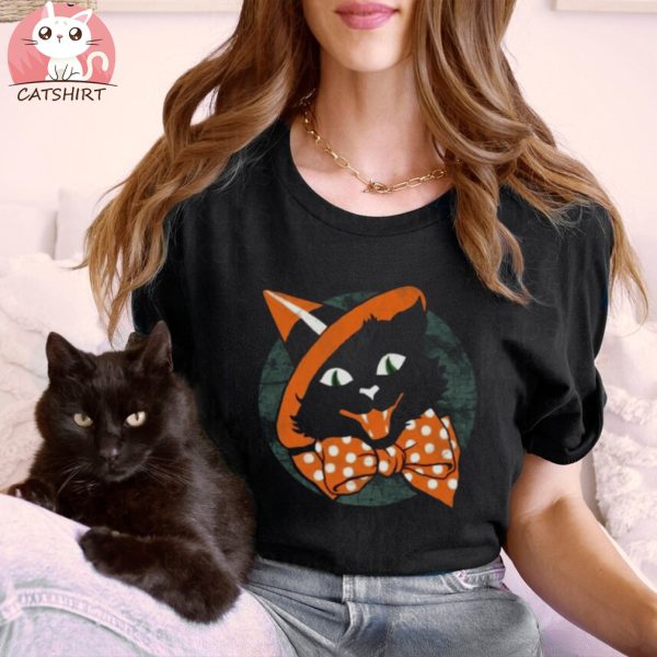 Vintage Halloween Spooky Black Cat T Shirt