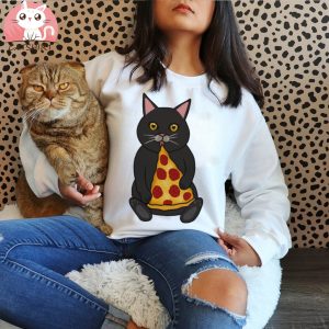 Black Cat Eating Pizza, Funny T Shirt