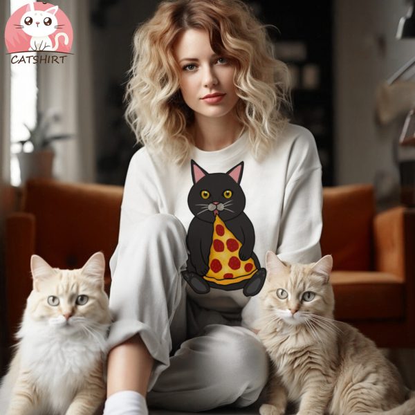 Black Cat Eating Pizza, Funny T Shirt